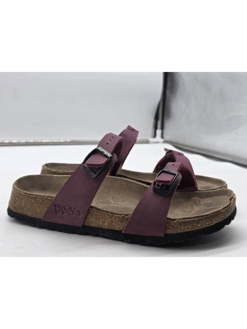 Birki's Sandals Womens Size 5 36 Purple Strappy Cork Footbed Damage Shoes